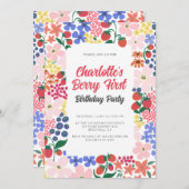 Helle und kühne Strawberry First Birthday Party Einladung (Vorne/Hinten)