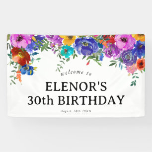 Helle und kühne Wasserfarben-Blumen zum 30. Geburt Banner