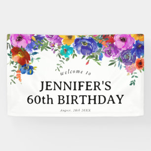 Helle und kühne Wasserfarben-Blumen zum 60. Geburt Banner