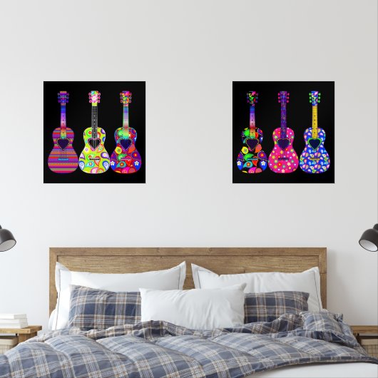 Helle und schöne Boho Hippie Style Gitarren Bilderwand Sets (Schlafzimmer)