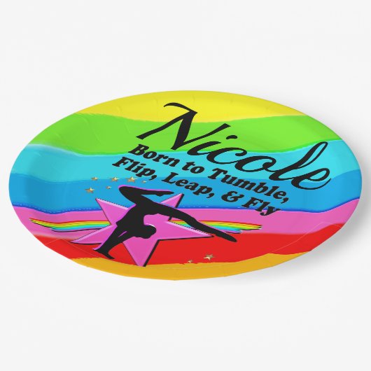 HELLE UND SCHÖNE GYMNAST-MÄDCHEN-DESIGN PAPPTELLER (Schrägansicht)