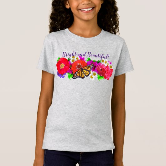 Helle und schöne Monarchschmetterlinge und Blume T-Shirt (Vorderseite)