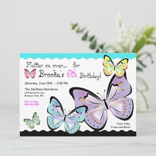 Helle und schöne Schmetterlings-Einladung Einladung (Stehend Vorderseite)