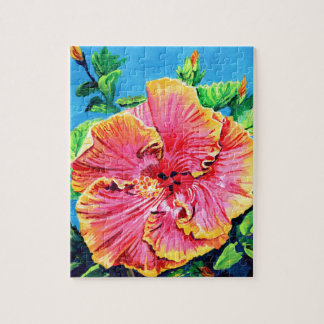 Helle und sonnige Pink-Hibiskus-Puzzles Puzzle