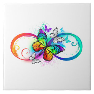 Helle Unendlichkeit mit Regenbogen-Schmetterling Fliese