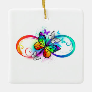 Helle Unendlichkeit mit Regenbogen-Schmetterling Keramikornament