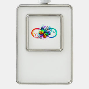 Helle Unendlichkeit mit Regenbogen-Schmetterling Rahmen-Ornament Silber