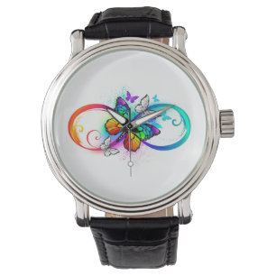 Helle Unendlichkeit mit Regenbogenschmetterling Armbanduhr