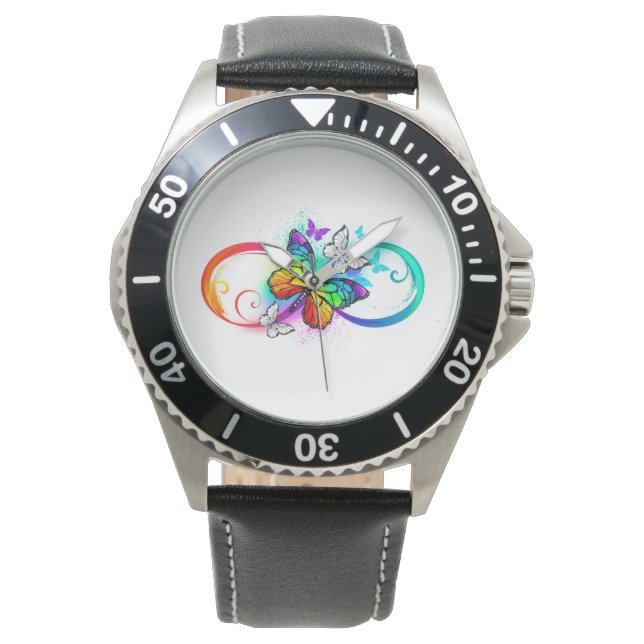 Helle Unendlichkeit mit Regenbogenschmetterling Armbanduhr (Vorderseite)