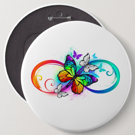 Helle Unendlichkeit mit Regenbogenschmetterling Button (Vorne & Hinten)