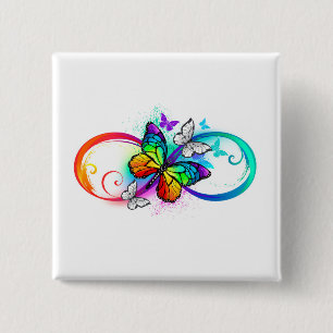 Helle Unendlichkeit mit Regenbogenschmetterling Button