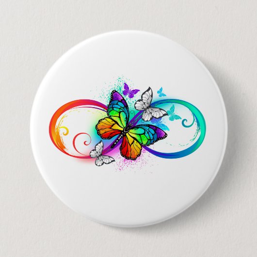 Helle Unendlichkeit mit Regenbogenschmetterling Button (Vorderseite)