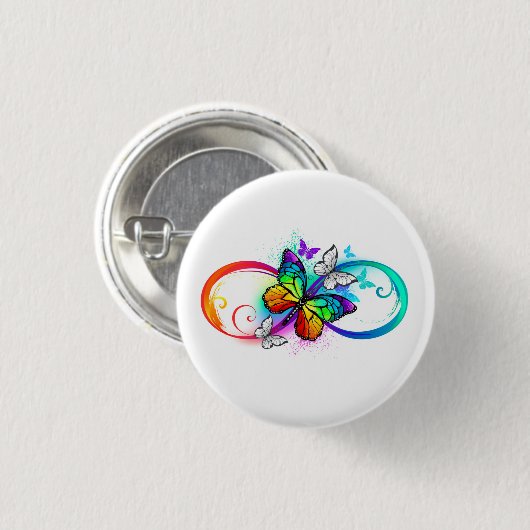 Helle Unendlichkeit mit Regenbogenschmetterling Button (Vorne & Hinten)