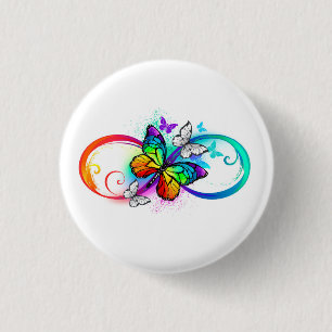 Helle Unendlichkeit mit Regenbogenschmetterling Button