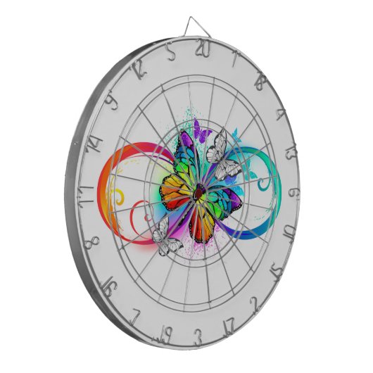 Helle Unendlichkeit mit Regenbogenschmetterling Dartscheibe (Vorderseite Links)