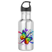 Helle Unendlichkeit mit Regenbogenschmetterling Edelstahlflasche (Vorderseite)