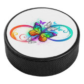 Helle Unendlichkeit mit Regenbogenschmetterling Eishockey Puck (3/4)
