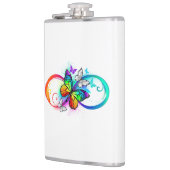 Helle Unendlichkeit mit Regenbogenschmetterling Flachmann (Links)