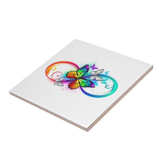 Helle Unendlichkeit mit Regenbogenschmetterling Fliese (Seite)