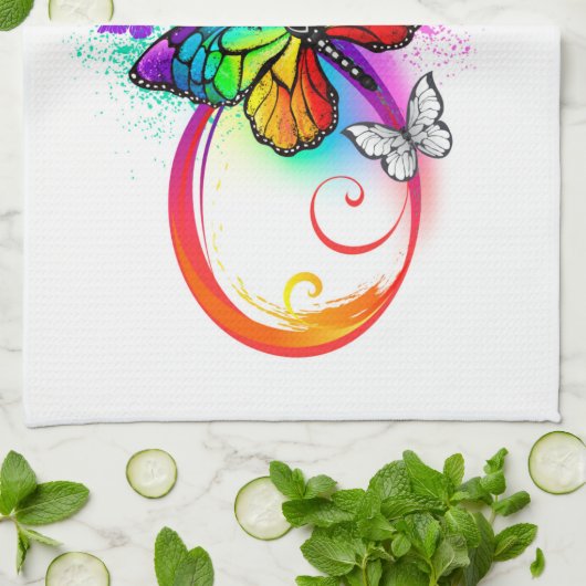 Helle Unendlichkeit mit Regenbogenschmetterling Geschirrtuch (Gefaltet)