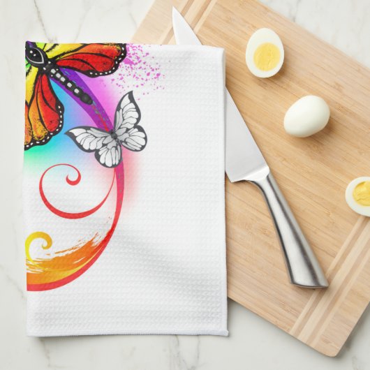 Helle Unendlichkeit mit Regenbogenschmetterling Geschirrtuch (Viertel Falte)