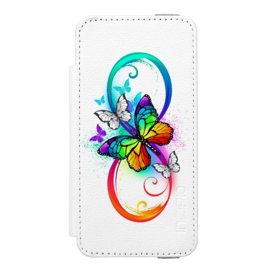 Helle Unendlichkeit mit Regenbogenschmetterling Incipio iPhone Geldbeutel-Hülle (Folio Vorderseite)