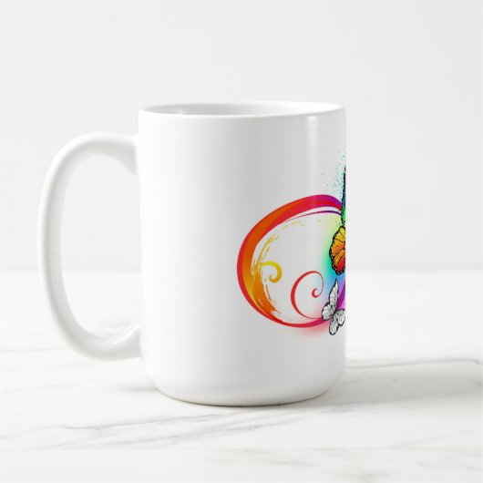 Helle Unendlichkeit mit Regenbogenschmetterling Kaffeetasse (Links)