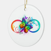 Helle Unendlichkeit mit Regenbogenschmetterling Keramik Ornament (Links)