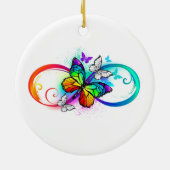 Helle Unendlichkeit mit Regenbogenschmetterling Keramik Ornament (Hinten)