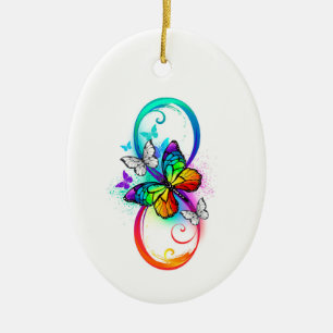 Helle Unendlichkeit mit Regenbogenschmetterling Keramik Ornament