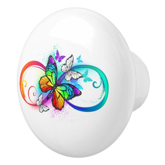 Helle Unendlichkeit mit Regenbogenschmetterling Keramikknauf (Rechts)