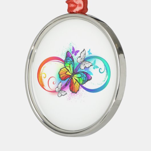 Helle Unendlichkeit mit Regenbogenschmetterling Ornament Aus Metall (Links)
