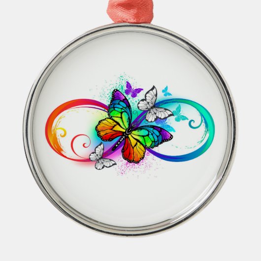Helle Unendlichkeit mit Regenbogenschmetterling Ornament Aus Metall (Vorne)