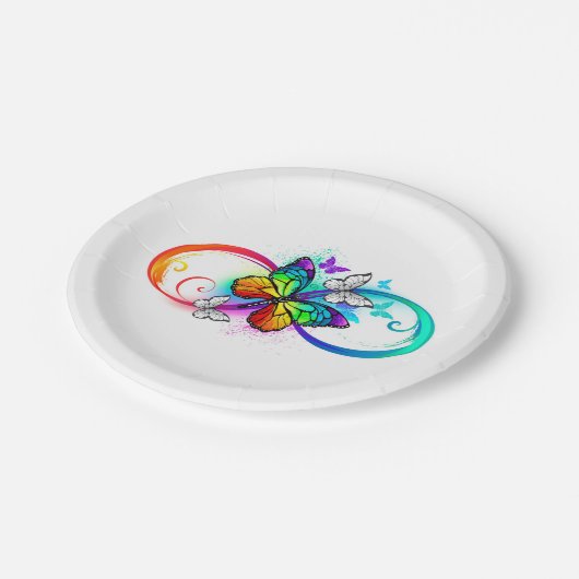 Helle Unendlichkeit mit Regenbogenschmetterling Pappteller (Schrägansicht)