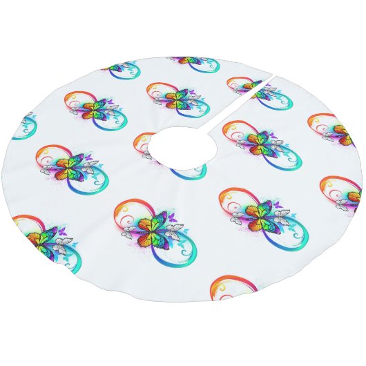 Helle Unendlichkeit mit Regenbogenschmetterling Polyester Weihnachtsbaumdecke (Schrägansicht)
