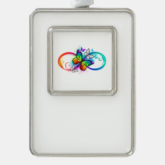 Helle Unendlichkeit mit Regenbogenschmetterling Rahmen-Ornament Silber (Vorderseite)