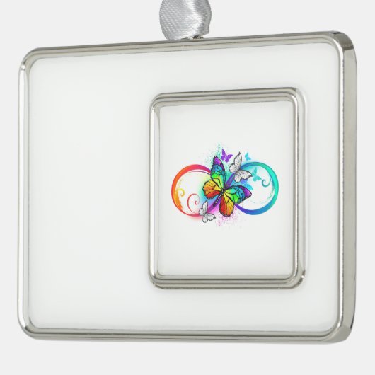 Helle Unendlichkeit mit Regenbogenschmetterling Rahmen-Ornament Silber (Links)
