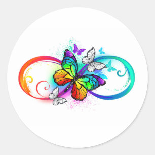 Helle Unendlichkeit mit Regenbogenschmetterling Runder Aufkleber