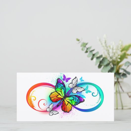 Helle Unendlichkeit mit Regenbogenschmetterling Save The Date (Stehend Vorderseite)