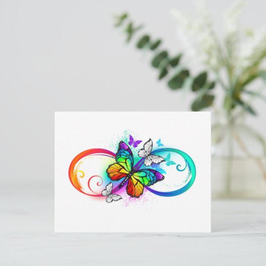 Helle Unendlichkeit mit Regenbogenschmetterling Save The Date (Stehend Vorderseite)