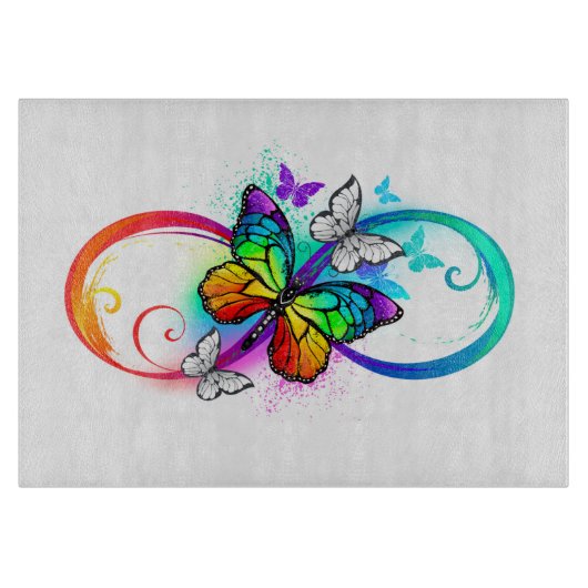Helle Unendlichkeit mit Regenbogenschmetterling Schneidebrett (Vorderseite)