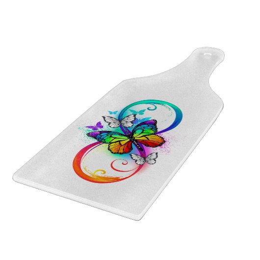 Helle Unendlichkeit mit Regenbogenschmetterling Schneidebrett (Ecke)