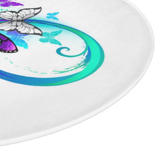 Helle Unendlichkeit mit Regenbogenschmetterling Schneidebrett (Ecke)