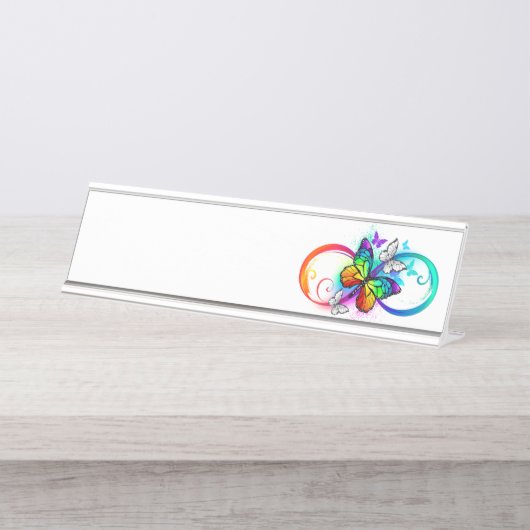 Helle Unendlichkeit mit Regenbogenschmetterling Schreibtischnamensplakette (Vorderseite )