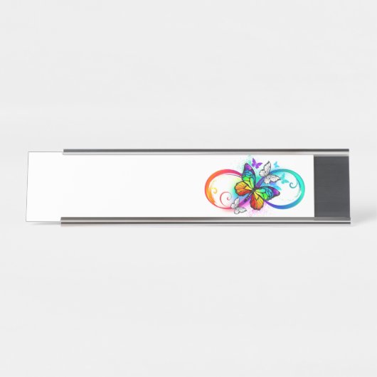 Helle Unendlichkeit mit Regenbogenschmetterling Schreibtischnamensplakette (Vorderseite )