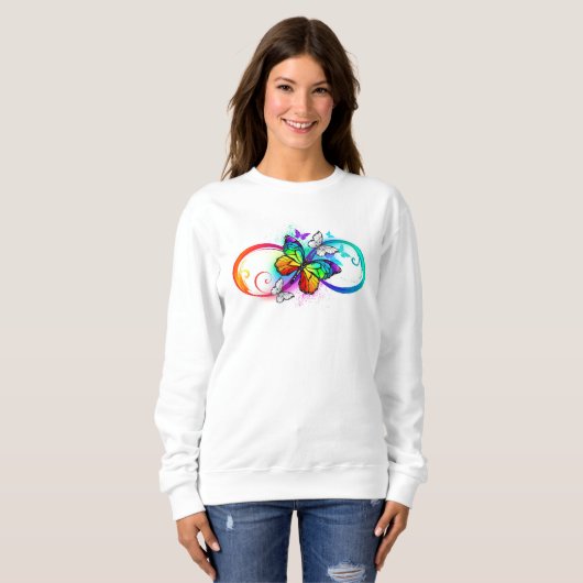 Helle Unendlichkeit mit Regenbogenschmetterling Sweatshirt (Vorne ganz)
