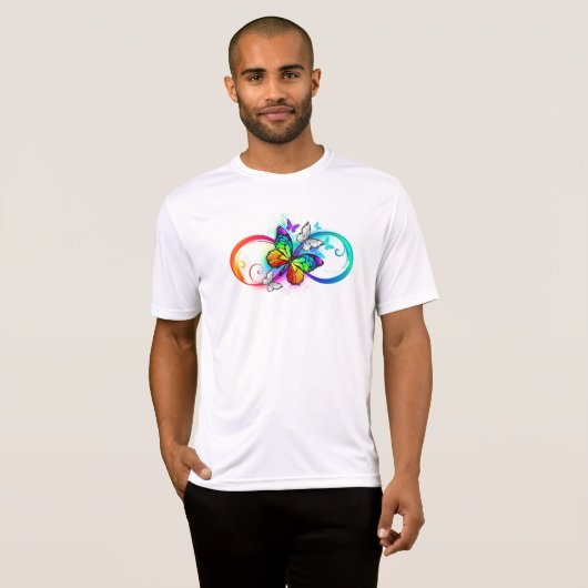 Helle Unendlichkeit mit Regenbogenschmetterling T-Shirt (Vorne ganz)