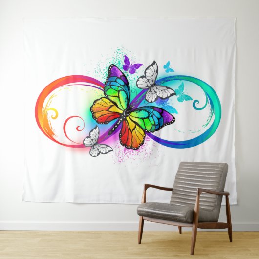 Helle Unendlichkeit mit Regenbogenschmetterling Wandteppich (Beispiel (Horizontal))