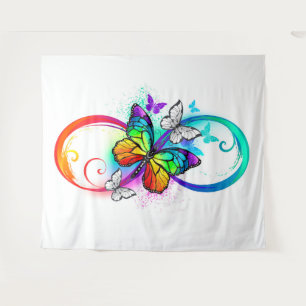 Helle Unendlichkeit mit Regenbogenschmetterling Wandteppich