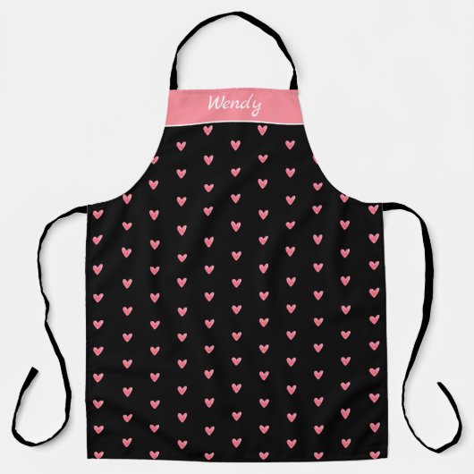 Helle Valentines Herz Polka Dot Muster auf schwarz Schürze (Vorderseite)